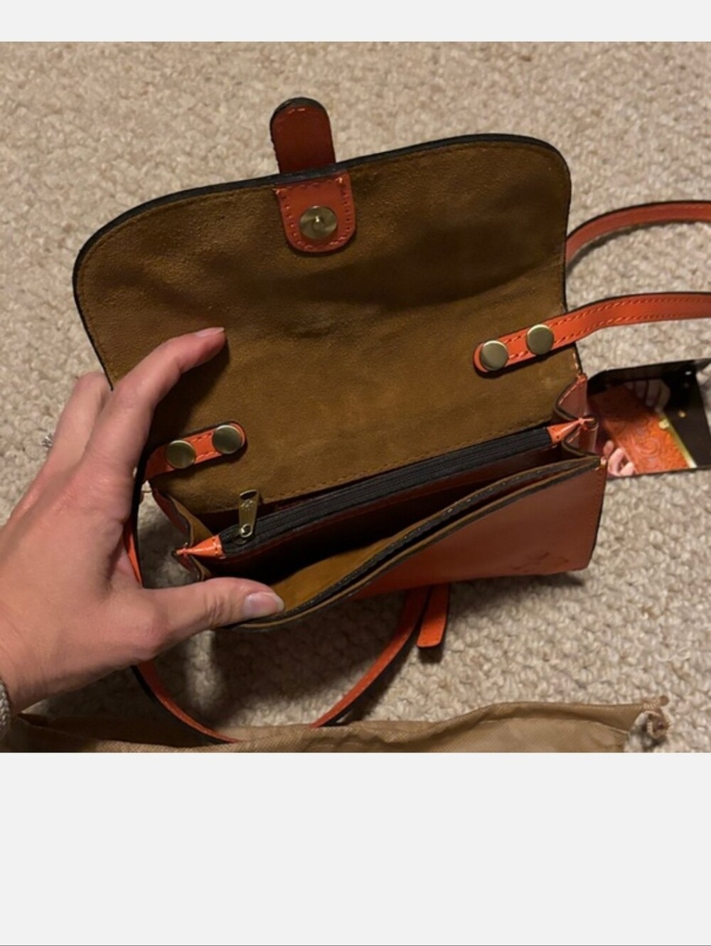 Patricia Nash Orange Tooled Floral Leather Crossbody Bag - Picture 10 of 16